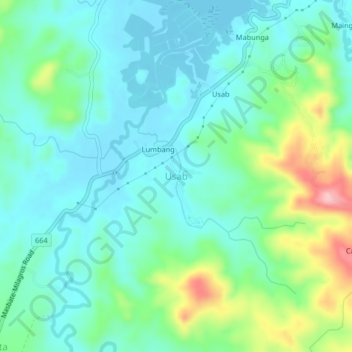 Usabの地形図、標高、地勢