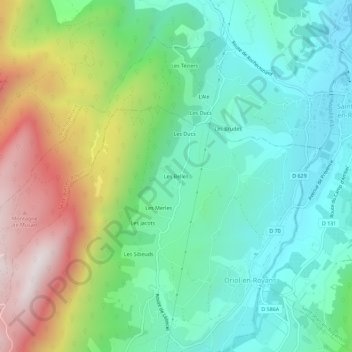 Les Bellesの地形図、標高、地勢