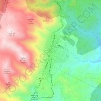 Virginia Cityの地形図、標高、地勢