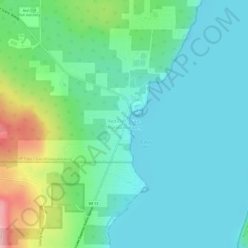 Red Cliffの地形図、標高、地勢