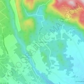 San Rafael Caleríaの地形図、標高、地勢