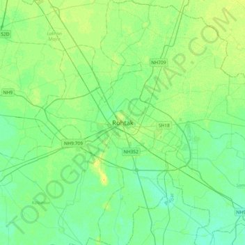 Rohtakの地形図、標高、地勢
