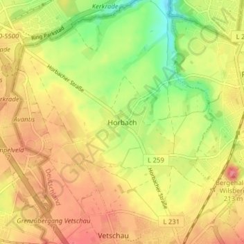 Horbachの地形図、標高、地勢