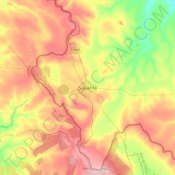 Sakaniaの地形図、標高、地勢