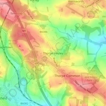 Thorpe Hesleyの地形図、標高、地勢