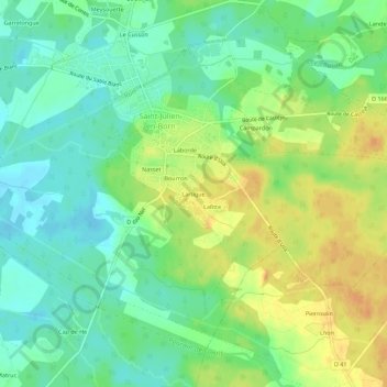 Lartigueの地形図、標高、地勢