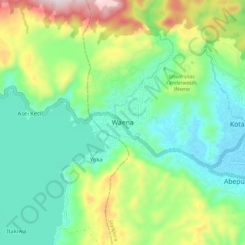 Waenaの地形図、標高、地勢