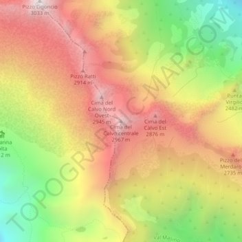 Cima del Calvo centraleの地形図、標高、地勢