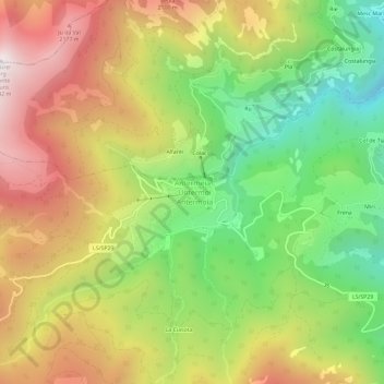 Untermojの地形図、標高、地勢