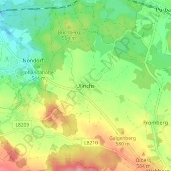 Ullrichsの地形図、標高、地勢
