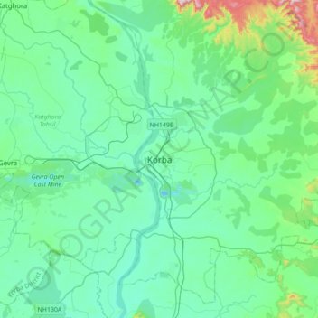 Korbaの地形図、標高、地勢