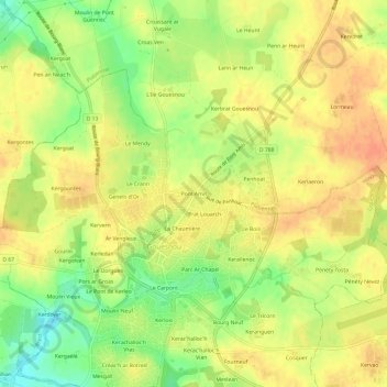 Pont Amisの地形図、標高、地勢