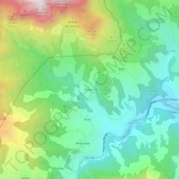 Tanarrioの地形図、標高、地勢
