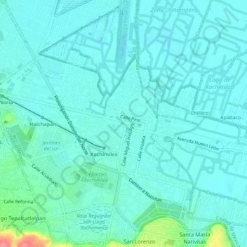 Xochimilcoの地形図、標高、地勢