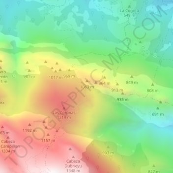 Canandaの地形図、標高、地勢