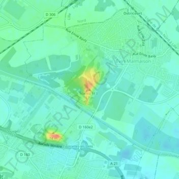 Terril 113の地形図、標高、地勢