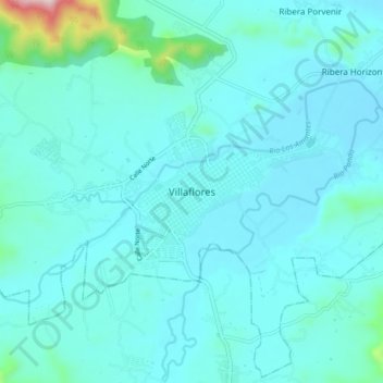 Villafloresの地形図、標高、地勢
