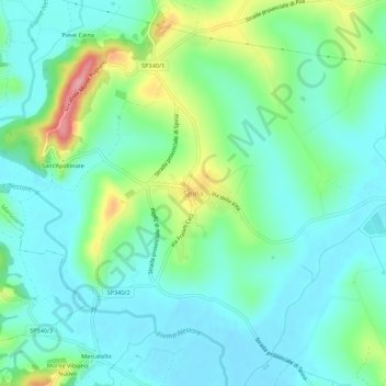 Spinaの地形図、標高、地勢