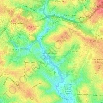 Evergreen Placeの地形図、標高、地勢