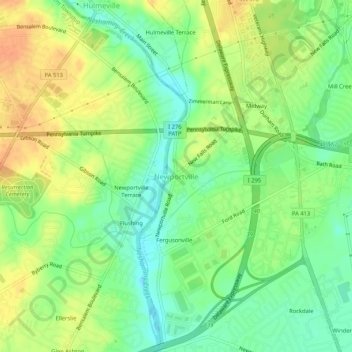 Newportvilleの地形図、標高、地勢