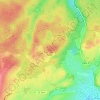 Fahrenbergの地形図、標高、地勢