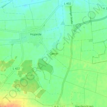 Oerieの地形図、標高、地勢