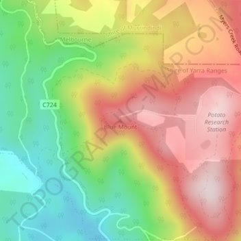 Blue Mountの地形図、標高、地勢