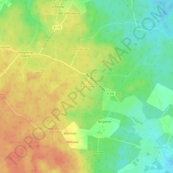 Le Bourdieuの地形図、標高、地勢