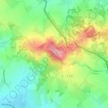 Mont Noirの地形図、標高、地勢