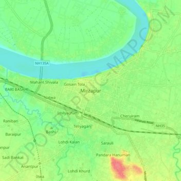 Mirzapurの地形図、標高、地勢