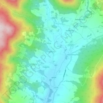 Parmingの地形図、標高、地勢