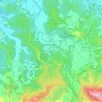 Pangradinの地形図、標高、地勢