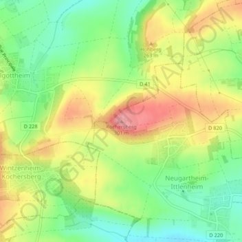 Kochersbergの地形図、標高、地勢