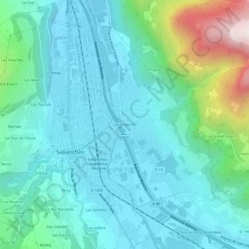 Saint-Martinの地形図、標高、地勢