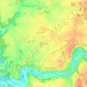 Le Petit Breuilの地形図、標高、地勢