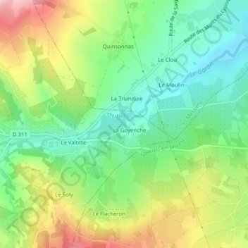 La Goyencheの地形図、標高、地勢