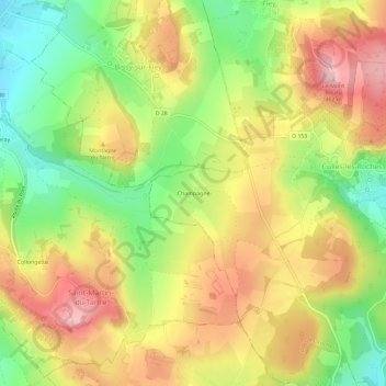 Champagneの地形図、標高、地勢