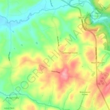 Linden Estatesの地形図、標高、地勢