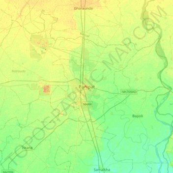 Panipatの地形図、標高、地勢