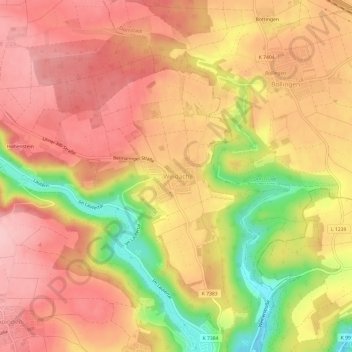 Weidachの地形図、標高、地勢