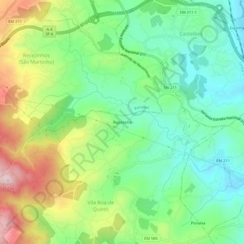 Raposeiraの地形図、標高、地勢