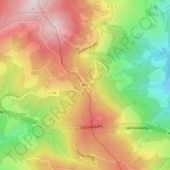 Packsattelの地形図、標高、地勢