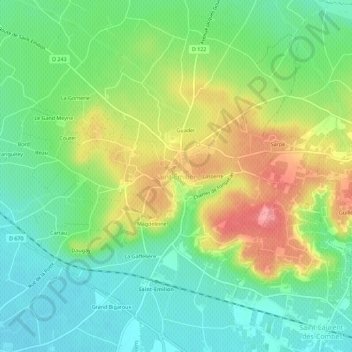 Saint-Émilionの地形図、標高、地勢