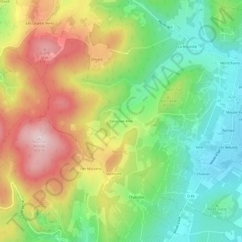 Vaux-sur-Aineの地形図、標高、地勢