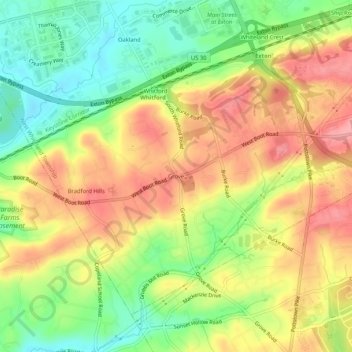Groveの地形図、標高、地勢