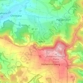 Adlitzの地形図、標高、地勢