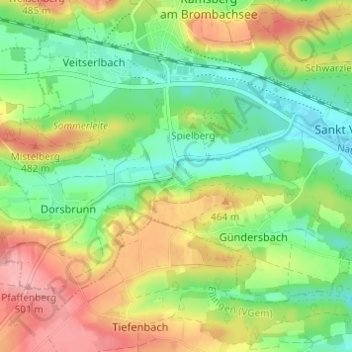 Walkerszellの地形図、標高、地勢