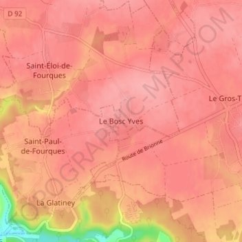 Le Bosc Yvesの地形図、標高、地勢