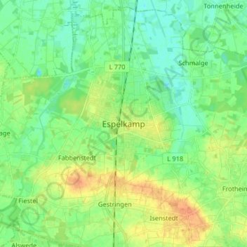 Espelkampの地形図、標高、地勢