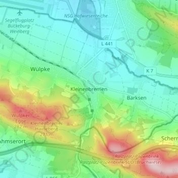 Kleinenbremenの地形図、標高、地勢